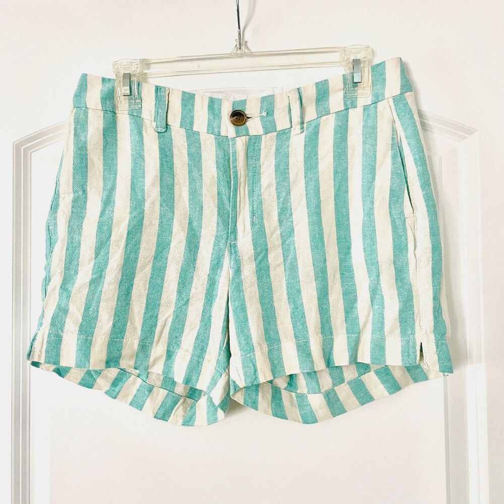 Old Navy Blue & White Striped Everyday Short Boxer Shorts Linen Blend - Size 4
